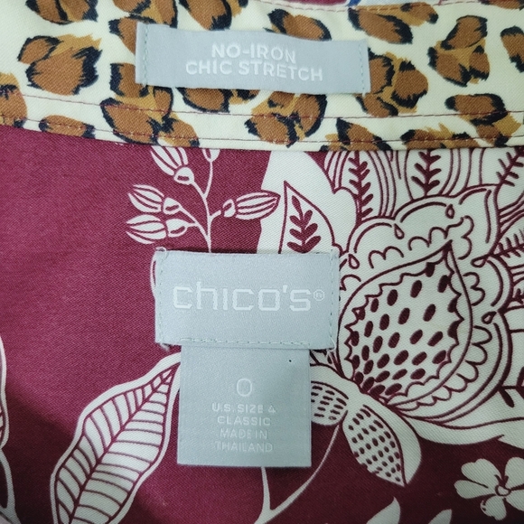 Chico's No Iron Cheetah Floral Classic Stretch Button Front Shirt Size Small/4 - Picture 7 of 8